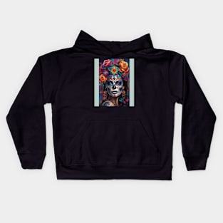 Woman in Stunning Sugar Skull Makeup Kids Hoodie